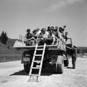 Daily work in a construction area, Germany 1950s. Daily work in a construction area, Germany 1950s.